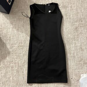 Tahari black studded v neck mini dress NEW